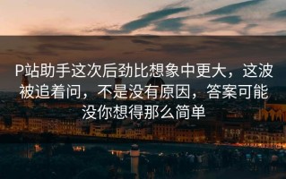 P站助手这次后劲比想象中更大，这波被追着问，不是没有原因，答案可能没你想得那么简单
