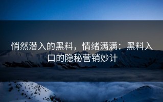 悄然潜入的黑料，情绪满满：黑料入口的隐秘营销妙计