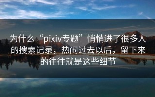 为什么“pixiv专题”悄悄进了很多人的搜索记录，热闹过去以后，留下来的往往就是这些细节