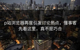 p站浏览器再度引发讨论热点，懂事者先看这里，真不是巧合