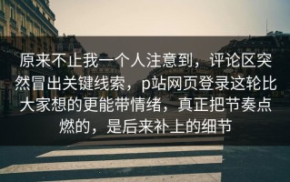 原来不止我一个人注意到，评论区突然冒出关键线索，p站网页登录这轮比大家想的更能带情绪，真正把节奏点燃的，是后来补上的细节