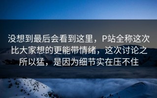 没想到最后会看到这里，P站全称这次比大家想的更能带情绪，这次讨论之所以猛，是因为细节实在压不住
