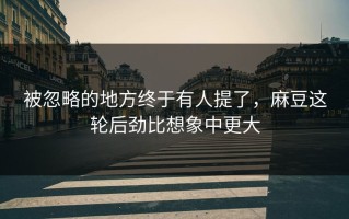 被忽略的地方终于有人提了，麻豆这轮后劲比想象中更大