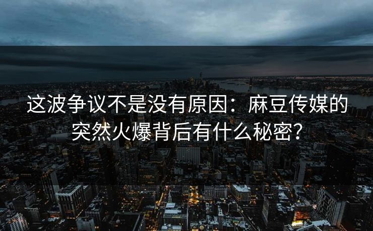 这波争议不是没有原因：麻豆传媒的突然火爆背后有什么秘密？-第1张图片-p站网页版视频站 | p站镜像资源页